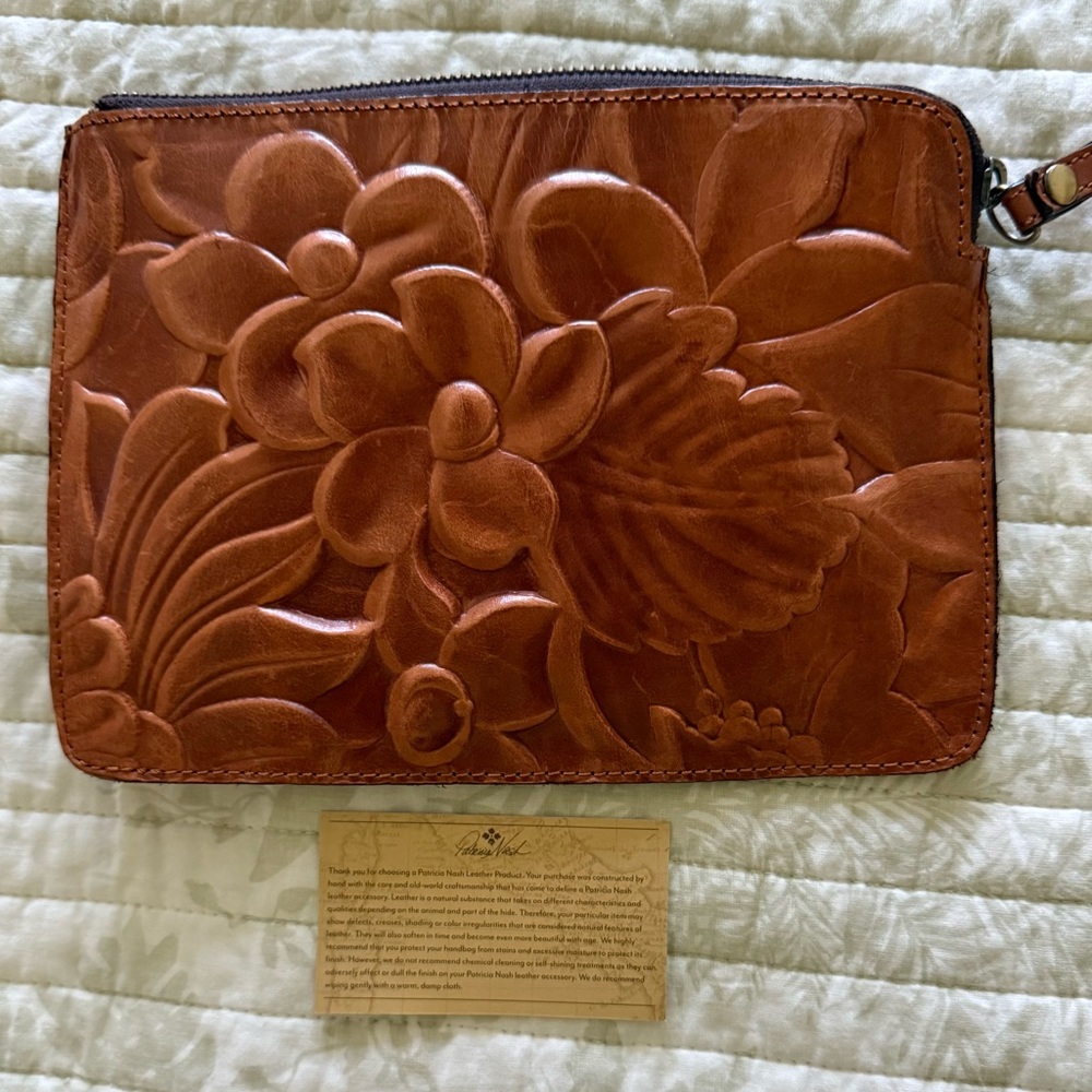 Patricia Nash Floral Embossed Leather Clutch - Brown